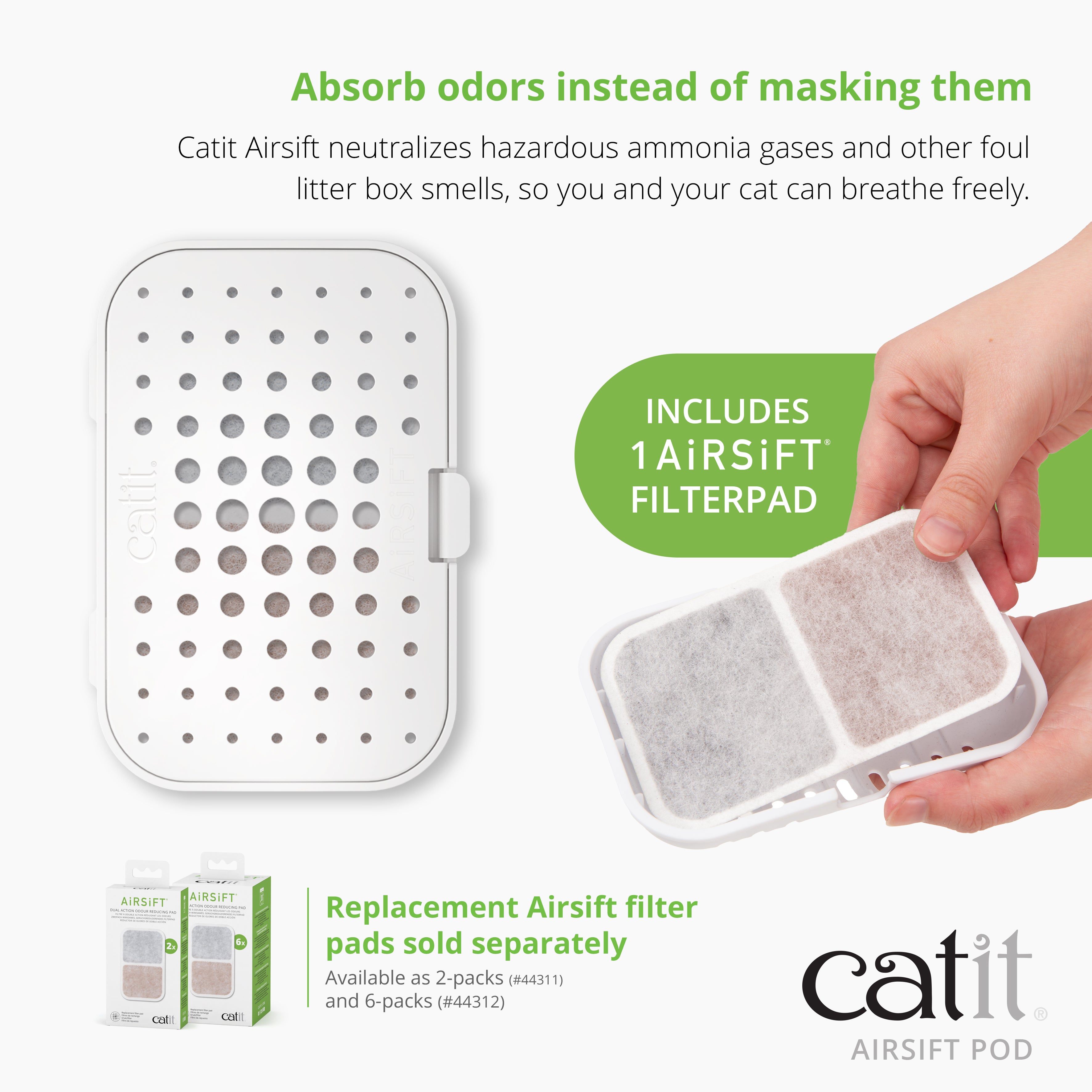 Catit Airsift Dual Action Air Purifier Pad, 6pk