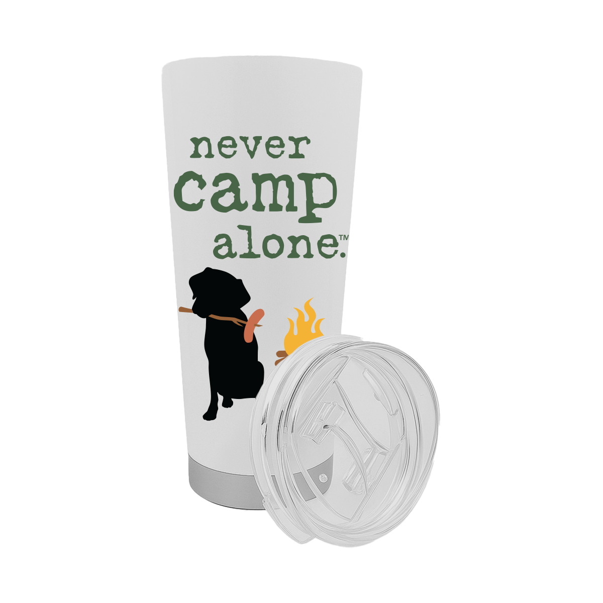 Never Camp Alone 18-oz Double-Wall Stainless Steel Tumbler