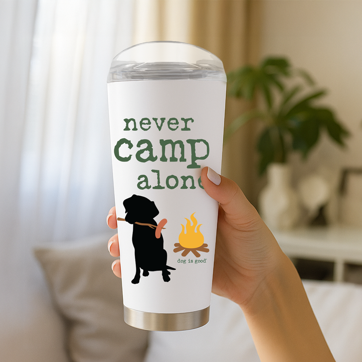 Never Camp Alone 18-oz Double-Wall Stainless Steel Tumbler