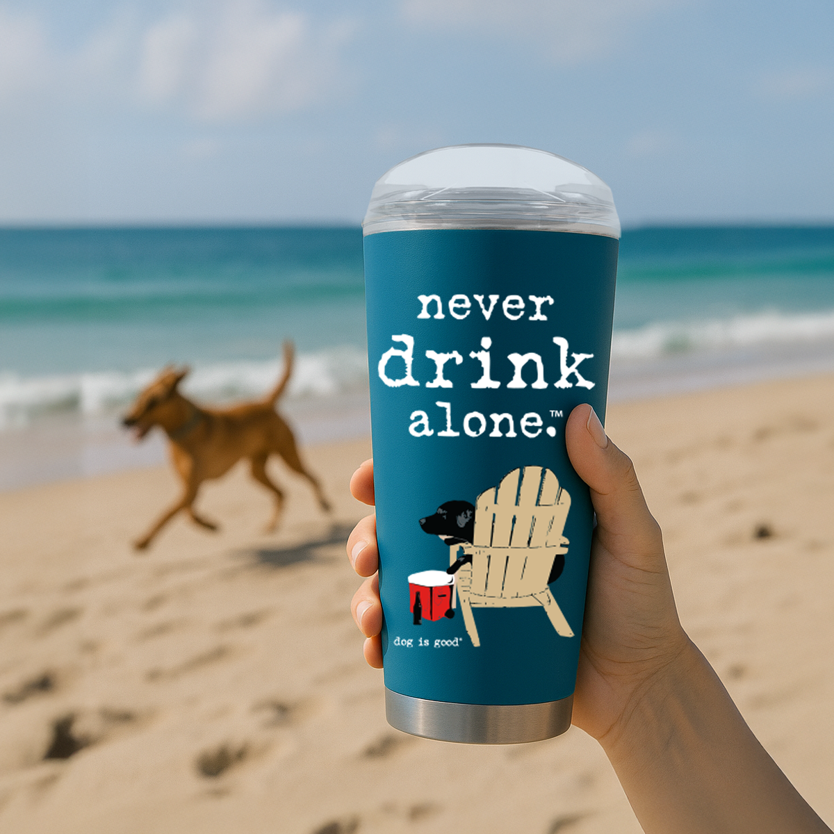 Never Drink Alone 18-oz Double-Wall Stainless Steel Tumbler